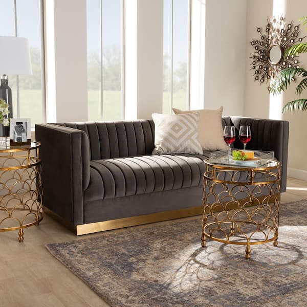 Aveline 80.3 in. Gray Velvet 3-Seater Tuxedo Sofa with Flared Arms