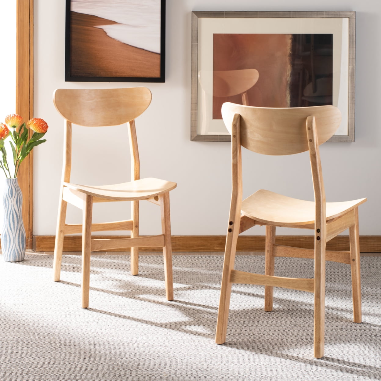 SAFAVIEH Lucca Retro Farmhouse Dining Chair, Natural, Set of 2