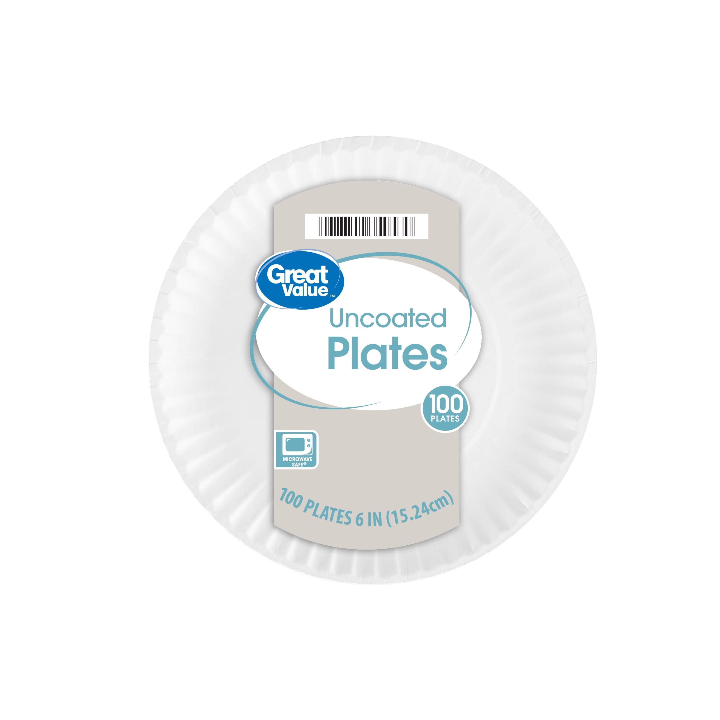Great Value Uncoated, Microwave Safe, Disposable Paper Plates, 6