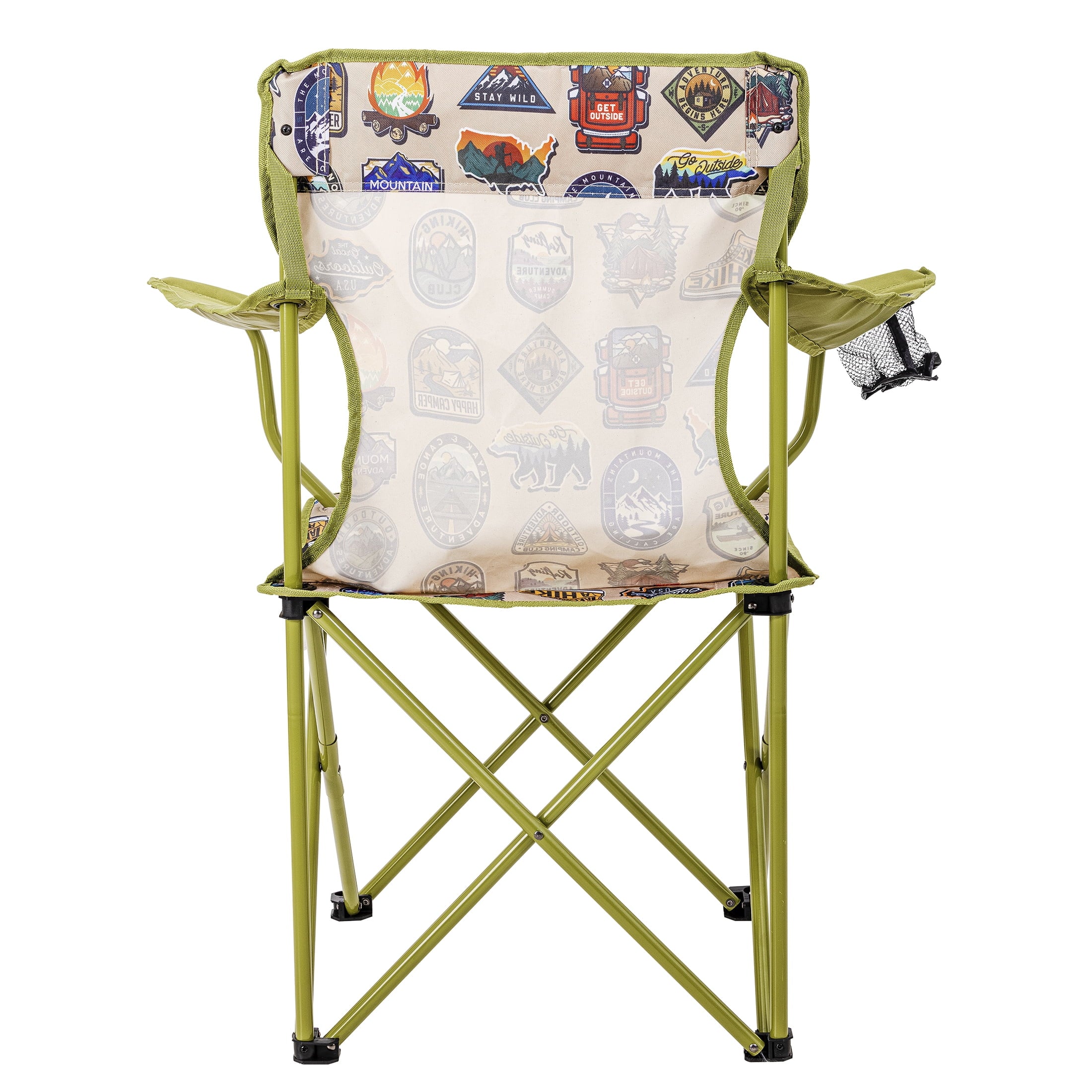 Ozark Trail Camp Chair, Green with Camping Patches, Adult, 5.07 Pounds