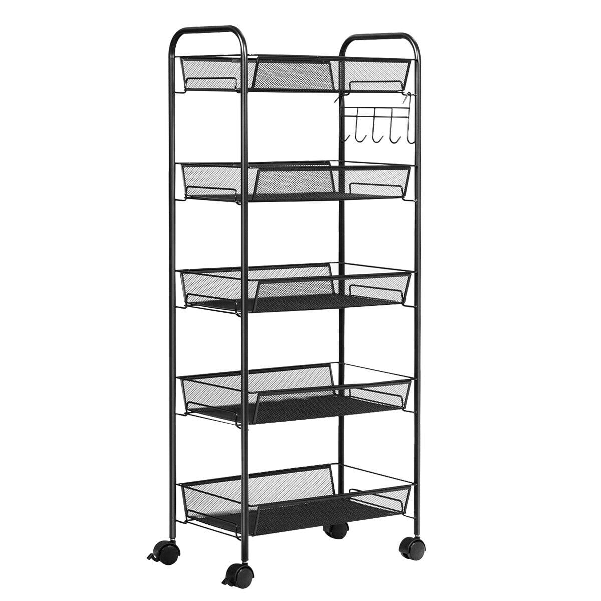 Costway 5 Tier Storage Rack Trolley Cart Home Kitchen Organizer Utility Baskets Black
