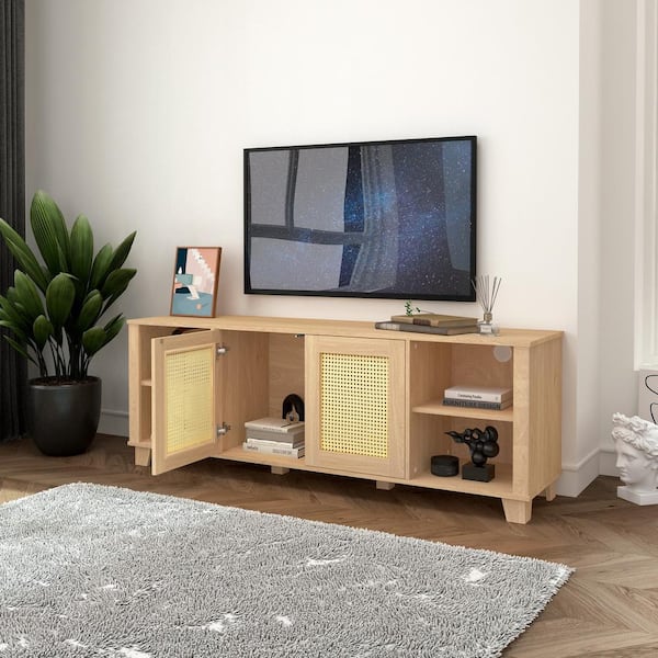 Panya 64.4 in. Oak TV Stand With 2 Doors Fits TV's up to 73 in. with Cable Management