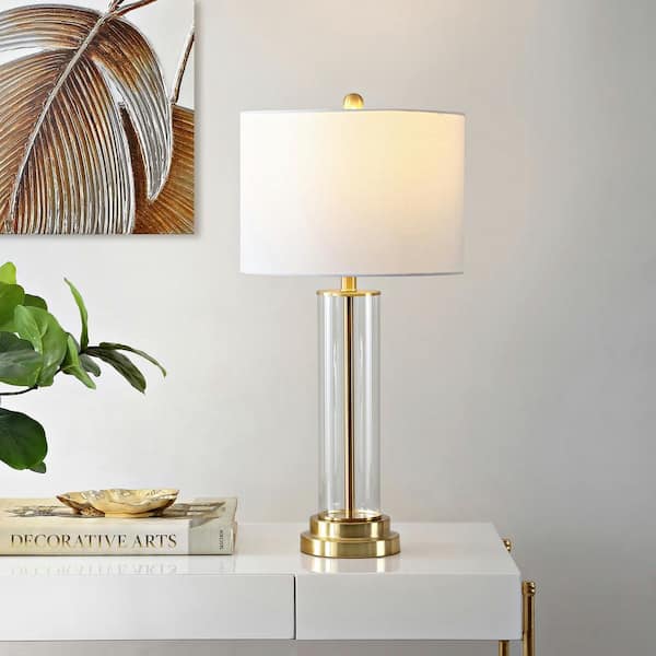 Cassian 26 in. Clear Table Lamp with White Shade