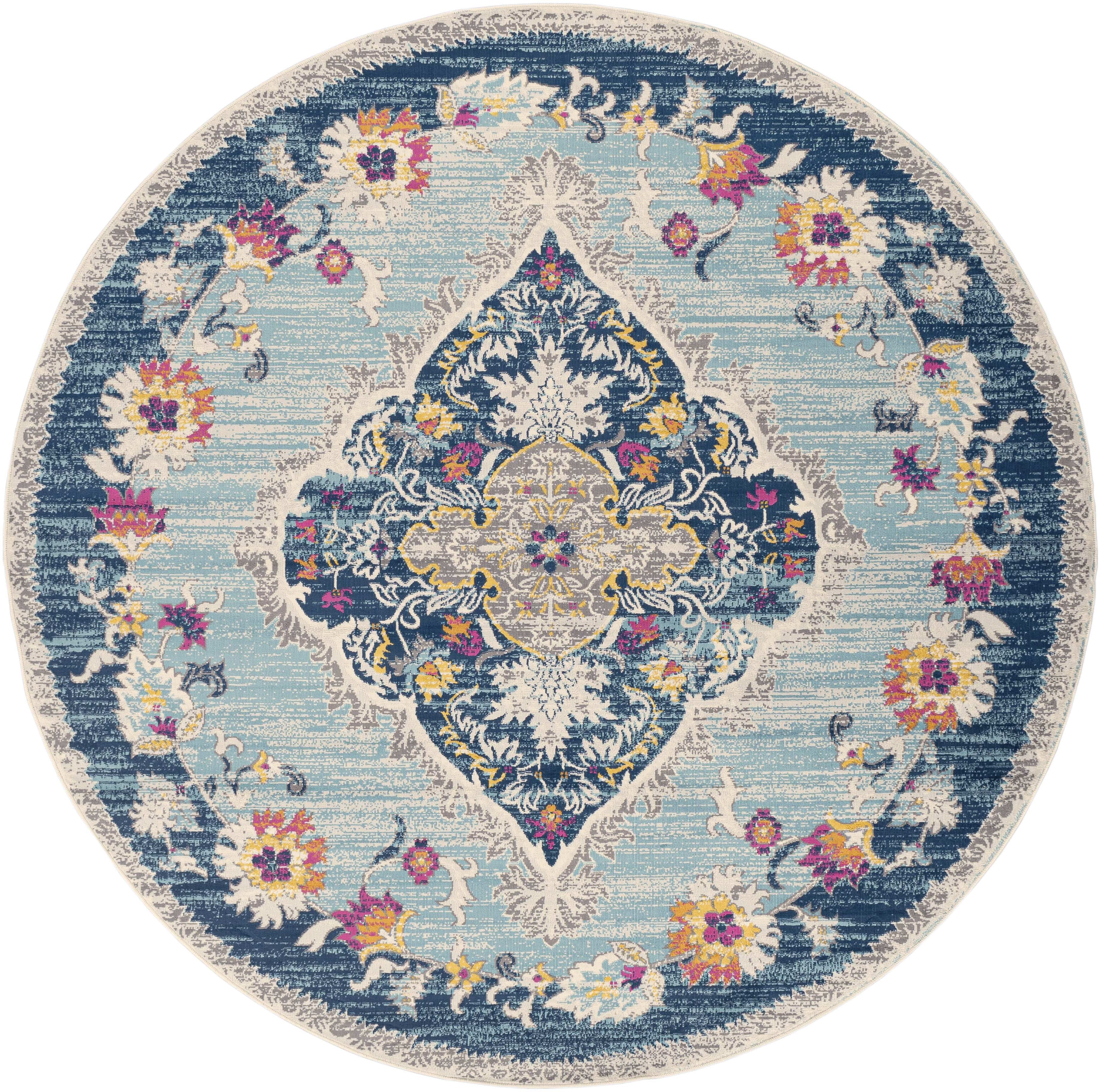 Mark&Day Area Rugs, 5ft Round Brongerga Traditional Blue Area Rug (5'3