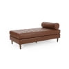 GDF Studio Elkjer Mid Century Modern Faux Leather Tufted Chaise Lounge with Bolster Pillow, Cognac Brown and Natural Walnut