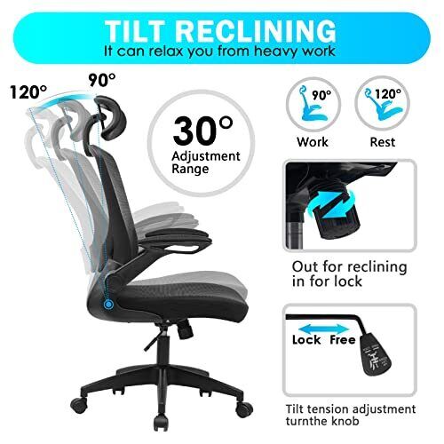 KERDOM Ergonomic Office Chair, Breathable Mesh Desk Chair with Headrest and F...
