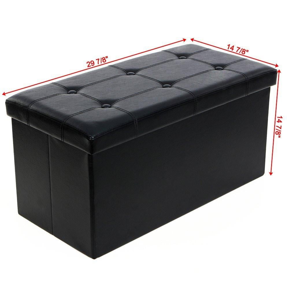 Zimtown Cuboid Leather Ottoman Footstool Pouffe Storage Bench Box Lounge Seat Stool Black