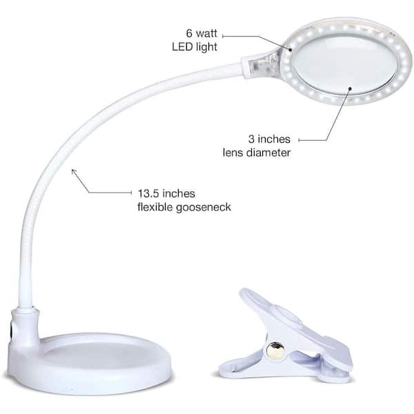 Lightview Flex 16 in. White 2 in 1 - 3 Diopter Magnifying Glass Lamp With Base Stand and Clamp