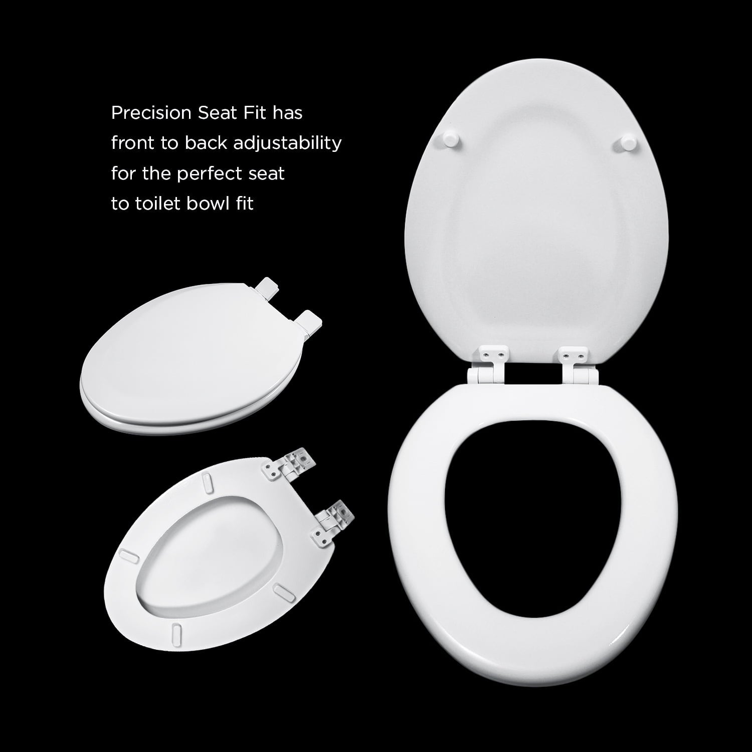 Elongated Molded Wood Toilet Seat Easy Remove Adjustable Hinge, White