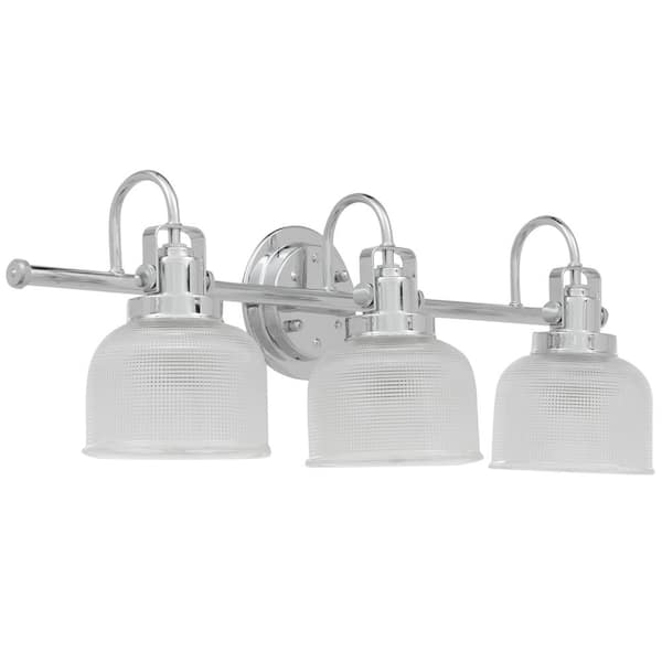Archie Collection 26-1/2 in. 3-Light Polished Chrome Clear Double Prismatic Glass Coastal Bath Vanity Light
