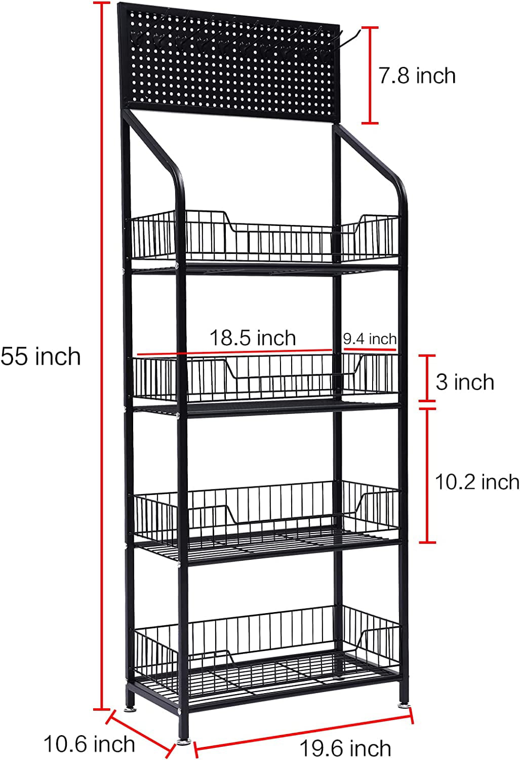 Miumaeov 4 tier Bakers Rack with 5 Metal Hooks,Standing Shelf Units Steel Wire Shelving Metal Steel Heavy Duty Standing Shelf Standing Baker's Racks