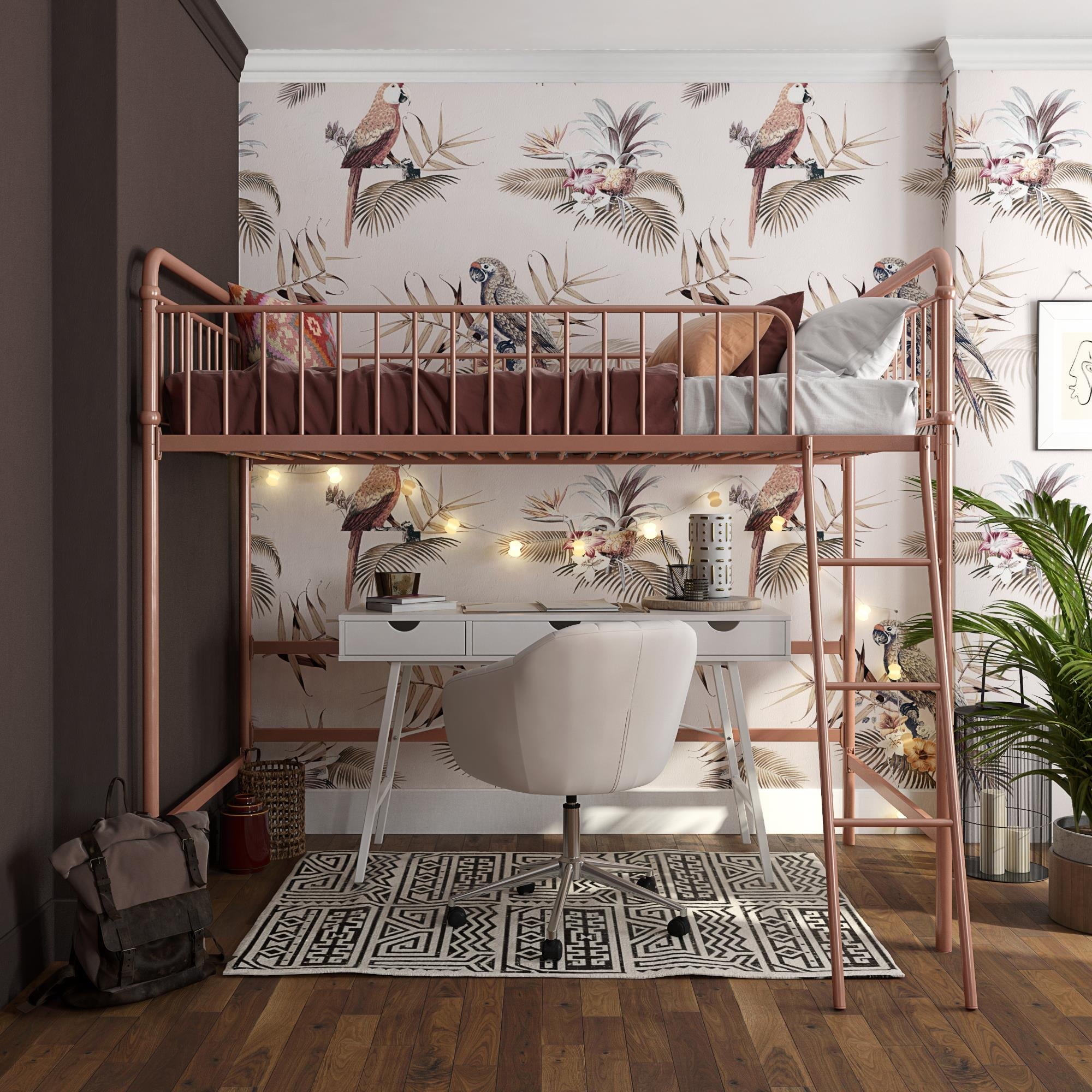 Better Homes & Gardens Kelsey Twin Metal Loft Bed, Rose Gold