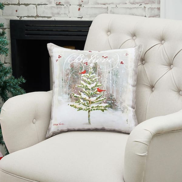 White Believe Tree Indoor / Outdoor 18 in. x 18 in. Standard Throw Pillow