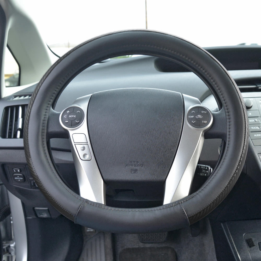 Motor Trend GripDrive Carbon Fiber Series - Steering Wheel Cover - Synthetic Leather Flat-Bottom Racing Style 13.5