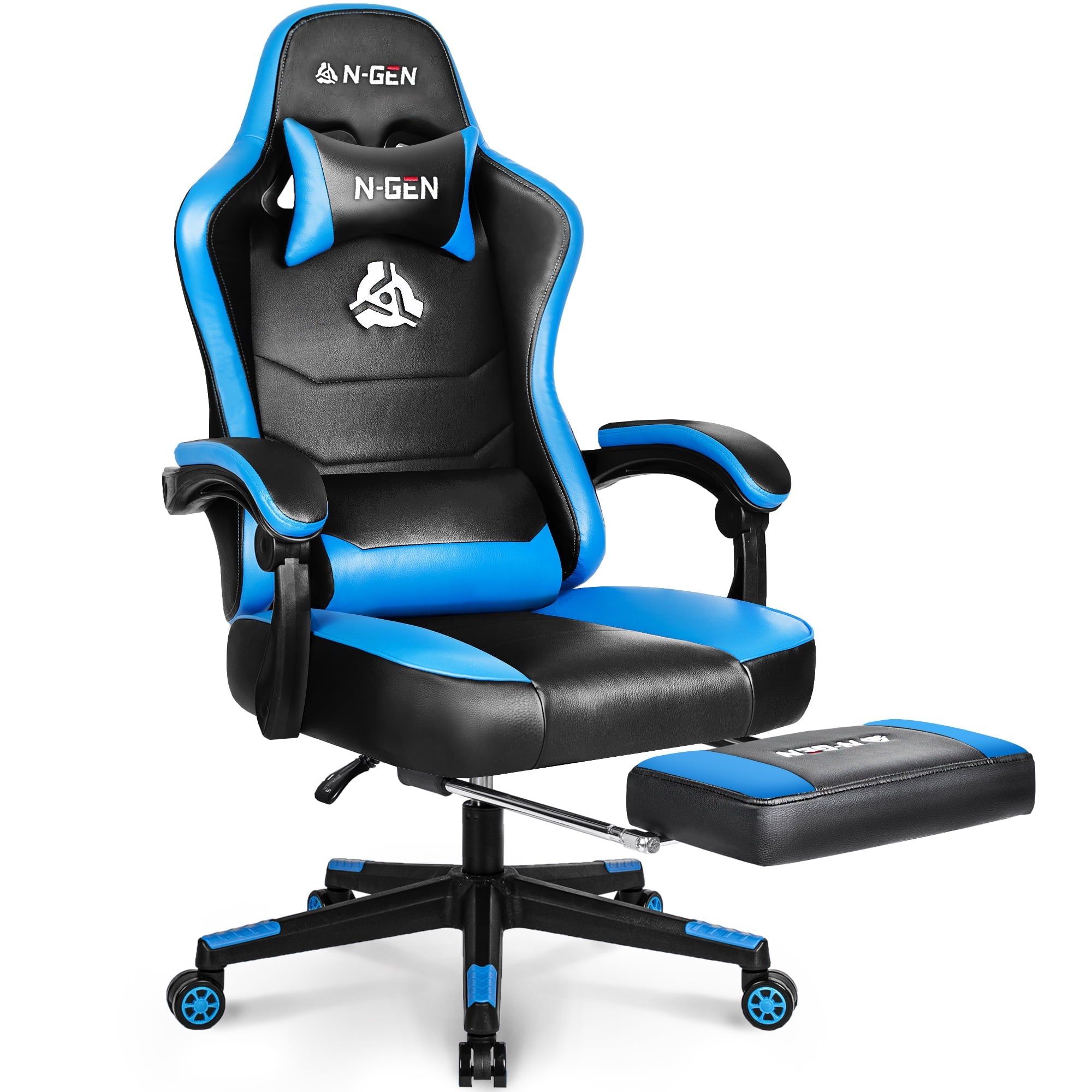 N-GEN Citus Series Ergonomic Leather Footrest High Back Gaming Chair, Blue