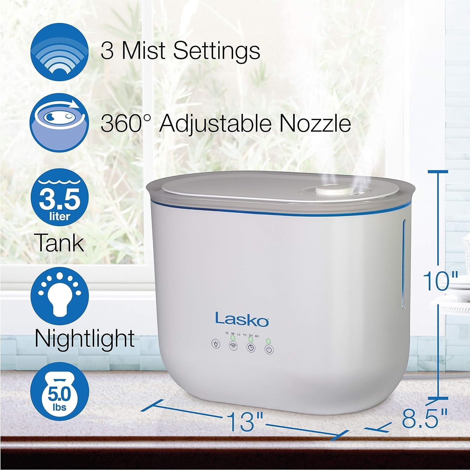 Lasko Top Fill Ultrasonic Cool Mist Humidifier with Timer, UH250, White