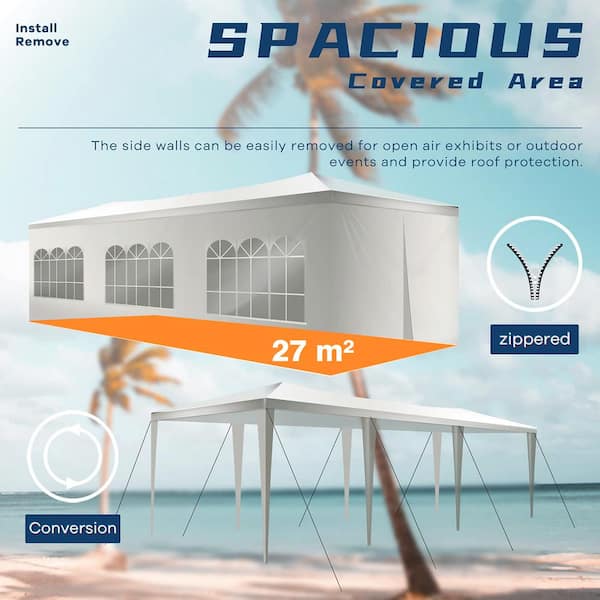 10 ft. x 30 ft. White Canopy Tent Heavy-Duty Wedding Party Tent Canopy with 8 Removable Side Walls