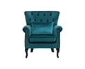 Guyou Mid Century Accent Chair Modern Button Tufted Armchair Wingback Club Chair Velvet Single Sofa Lounge Chair with Pillow for Living Room Bedroom, Teal Blue