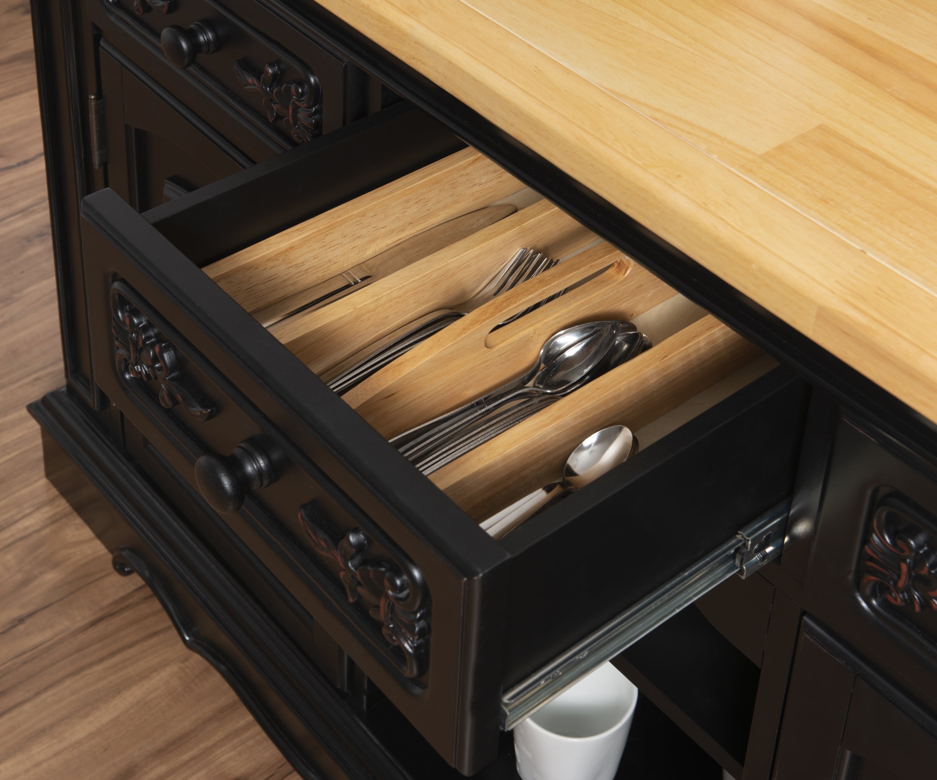 Pennfield Kitchen Island with Black Granite Removable Cutting Surface, Black and Natural