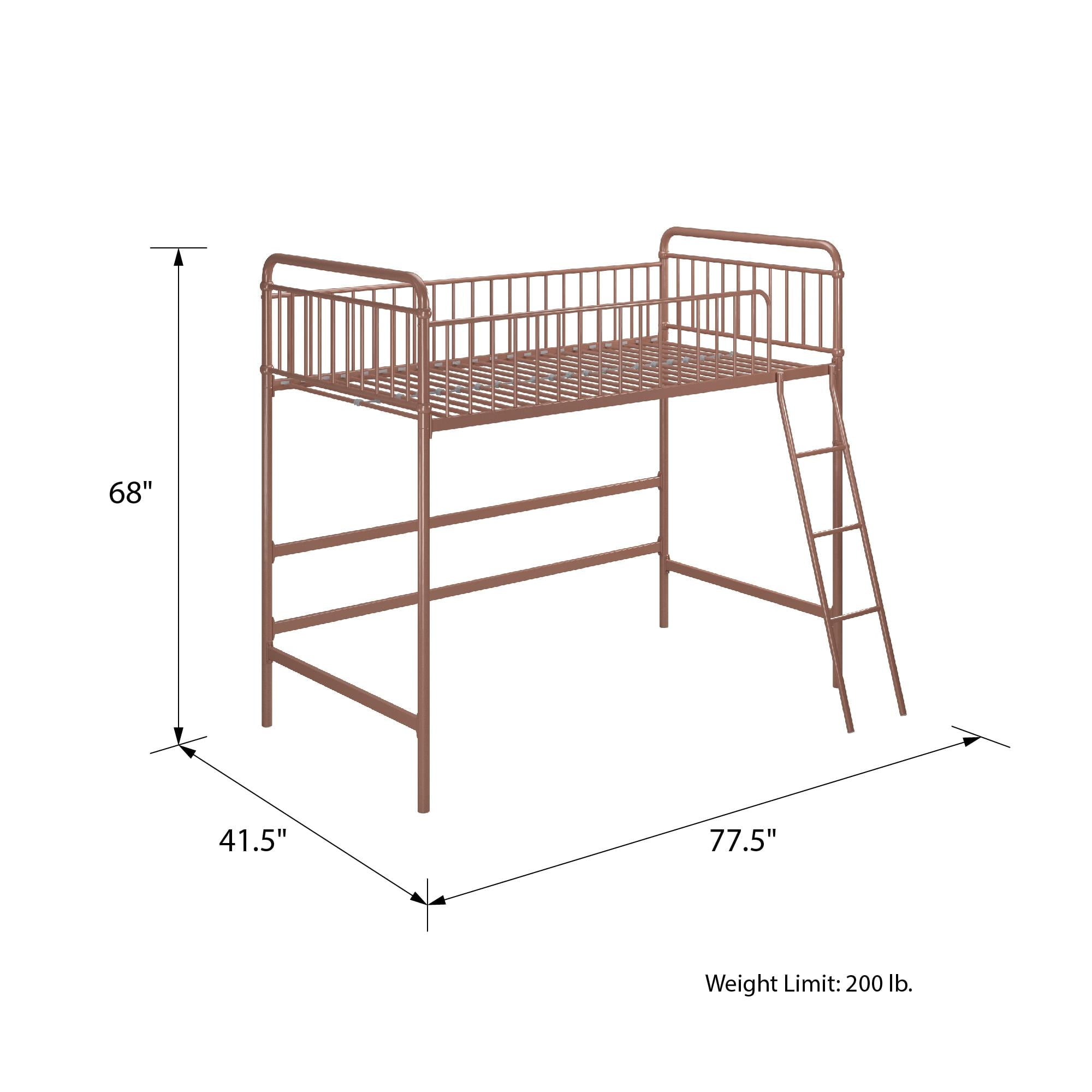 Better Homes & Gardens Kelsey Twin Metal Loft Bed, Rose Gold