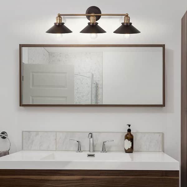 July 26.5 in. 3-Light Oil Rubbed Bronze/Brass Gold Metal Vanity Light