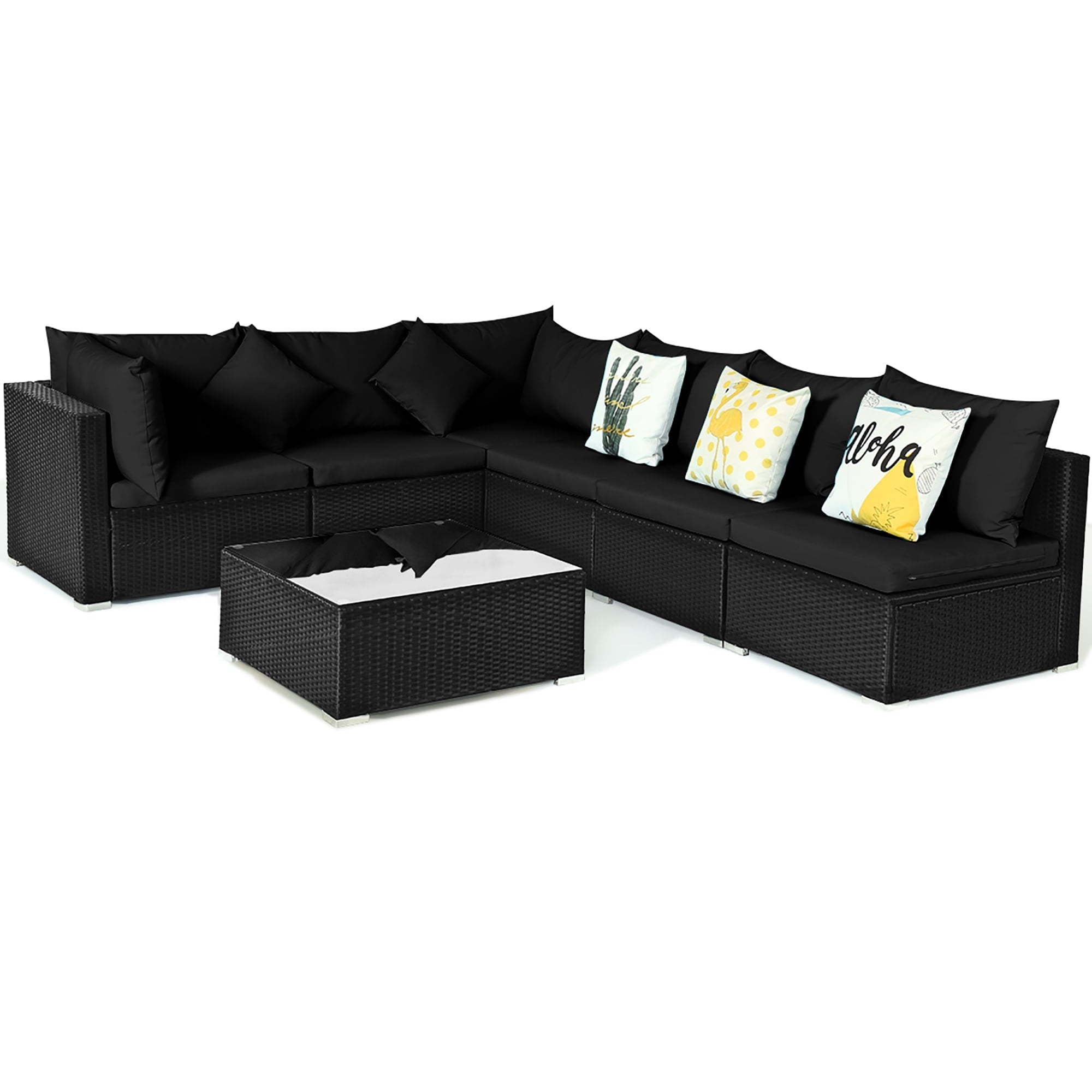 Costway 7PCS Patio Rattan Sofa Set Sectional Conversation Furniture Set Garden Black