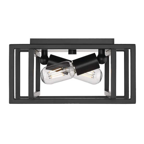 Tribeca 11.5 in. 2-Light Black with Black Accents Flush Mount