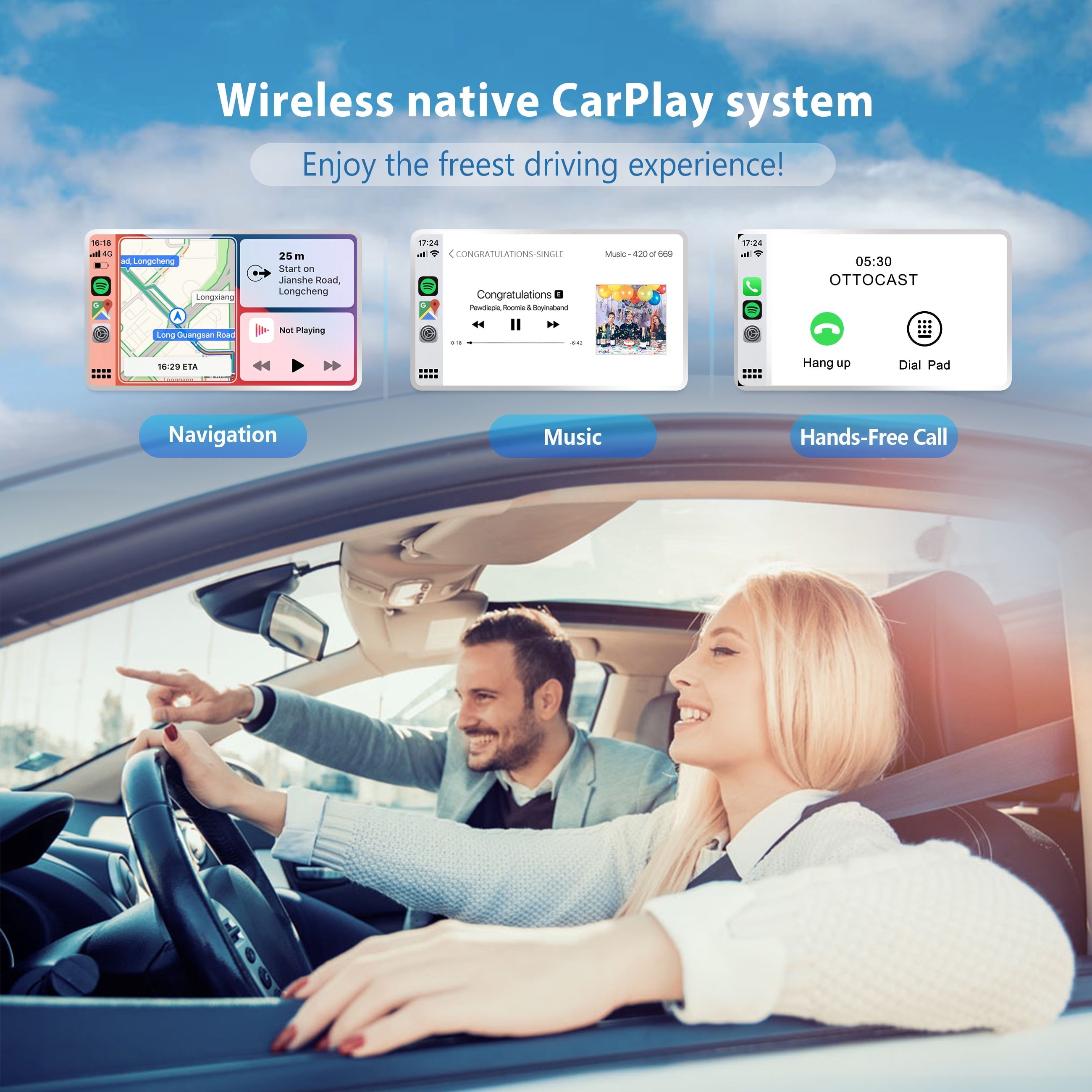 OTTOCAST Wireless CarPlay Adapter 2023 Speed Fastest Apple Wireless CarPlay Dongle 5Ghz WiFi Auto Connect No Delay Online Update, U2-AIR for OEM Wired CarPlay Cars Model Year After 2016