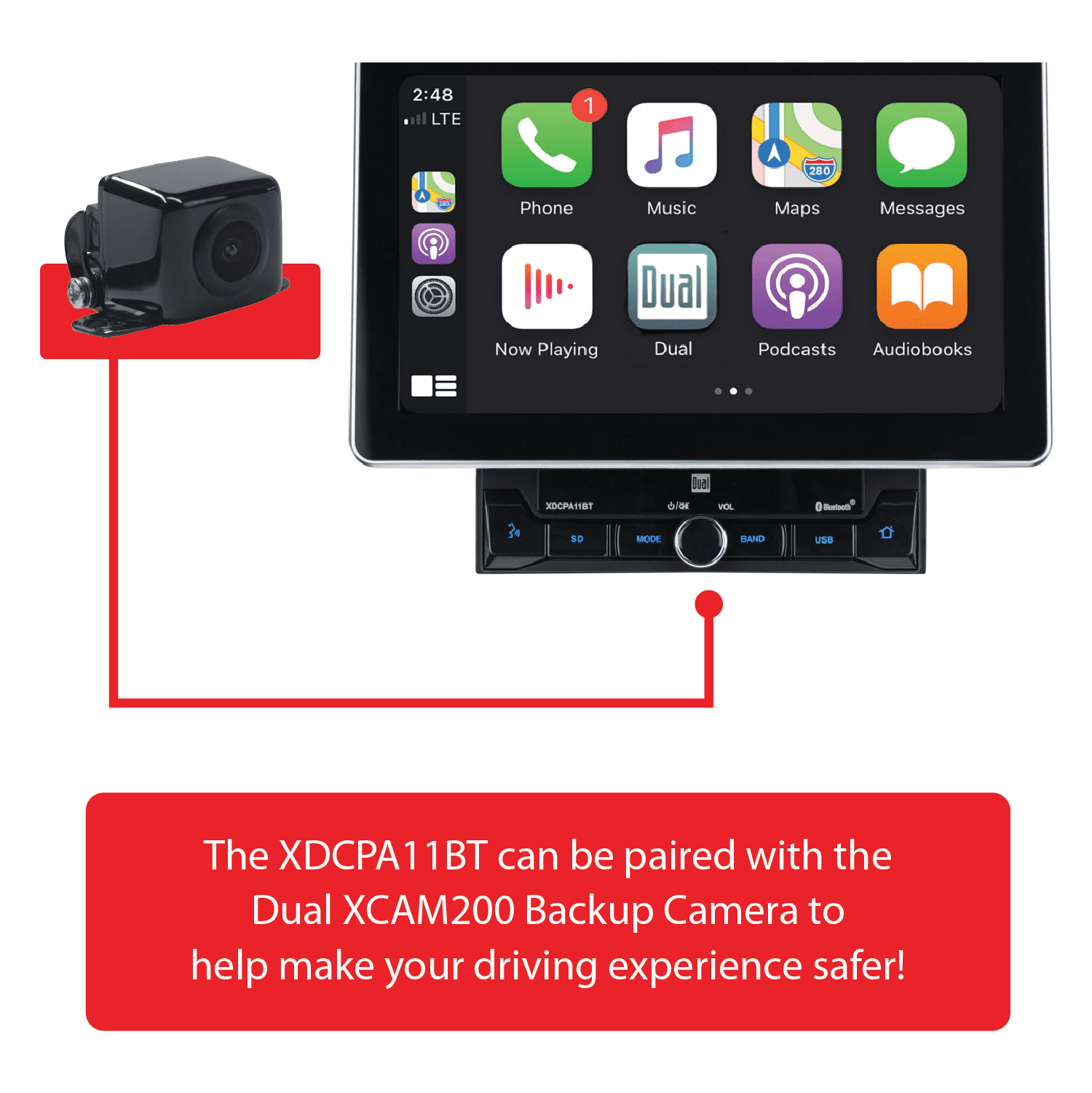 Dual Electronics XDCPA11BT 10.1 Inch, Car Stereo Head Unit, Double DIN Certified Apple CarPlay Android Auto with Bluetooth