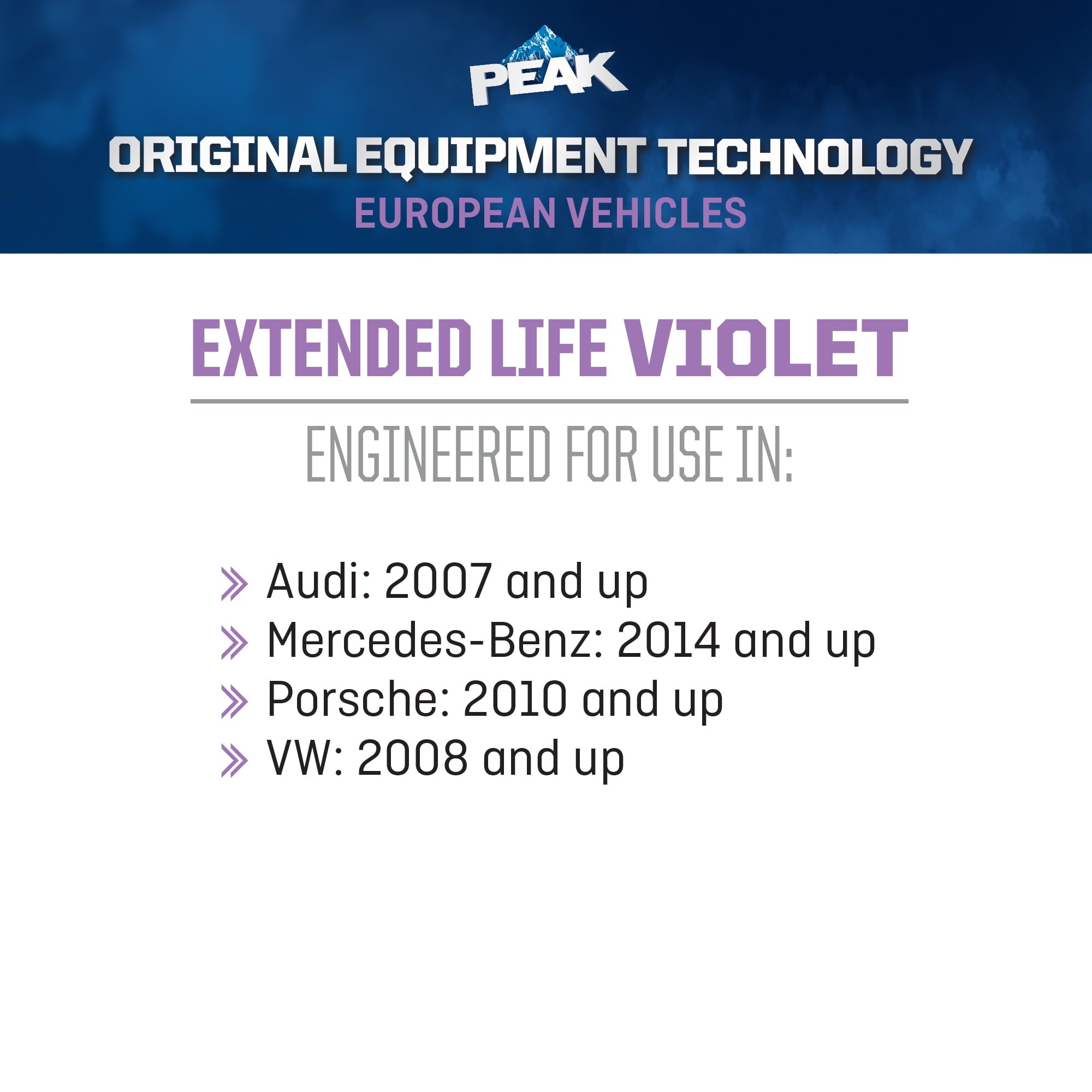 PEAK® ORIGINAL EQUIPMENT TECHNOLOGY Antifreeze + Coolant For European Vehicles - Violet