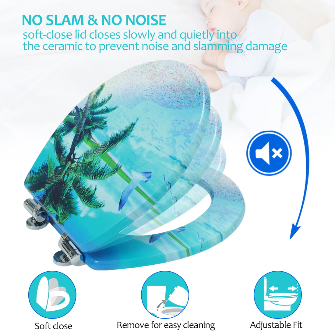 Nastarki Round Toilet Seat, Slow Close Wood Toilet Seats, Wooden Toilet Seats with Strong Alloy Hinges