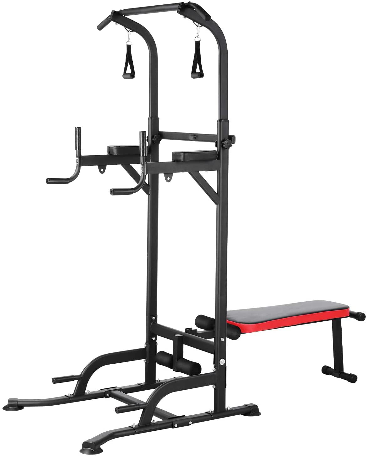 GARTIO Heavy Duty Power Tower Pull Up Bar Dip Station W/ Sit up Bench Home Gym Strength Training Adjustable Height - 400 lbs