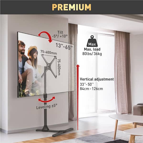Barkan 13 in. - 65 in. Tilt Floor Stand TV Mount Black Patented to Fit Various Screen Types Screen Leveling