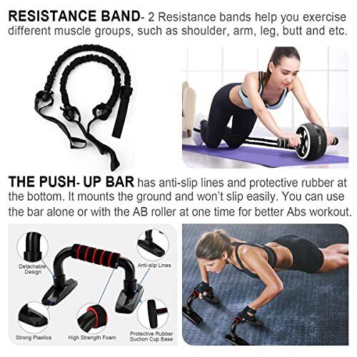 Ab Roller Wheel, 10-In-1 Ab Exercise Wheels Kit with Resistance Bands, Black