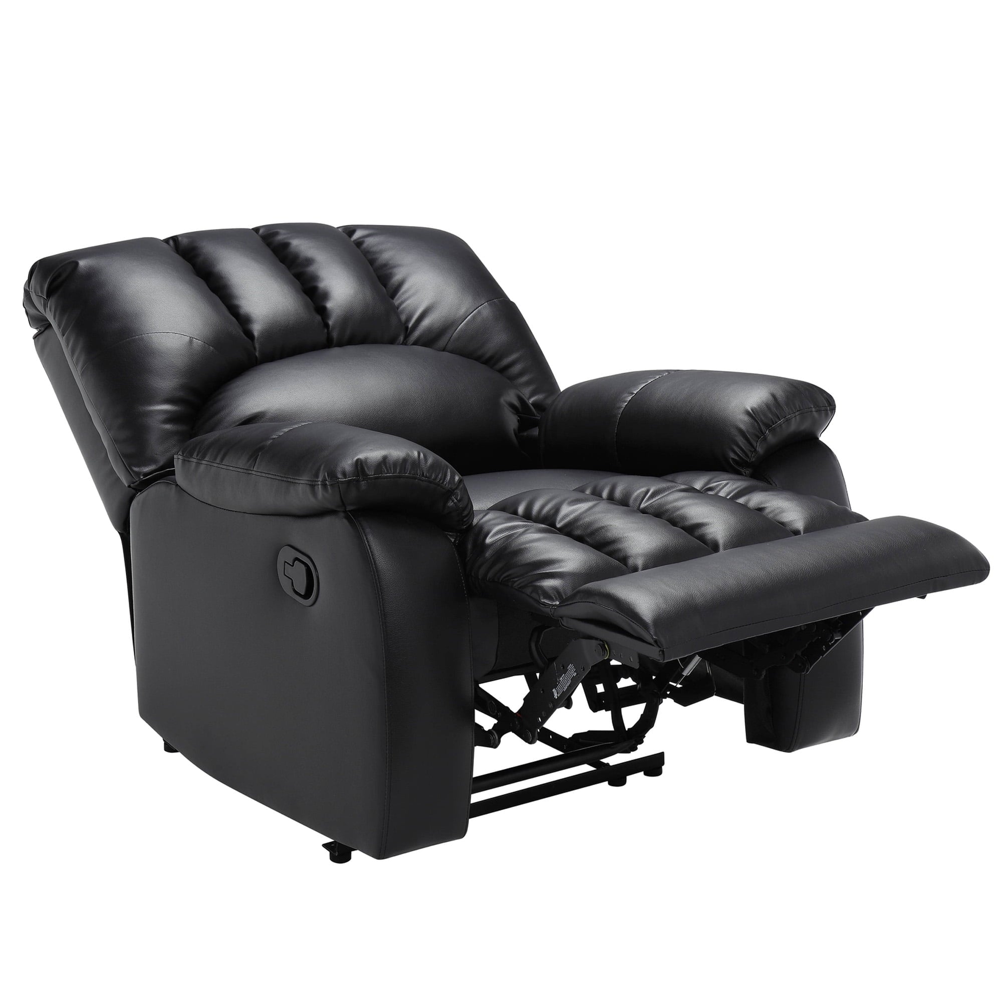 Mainstays Recliner, Full-Reclining, Black Faux Leather Upholstery