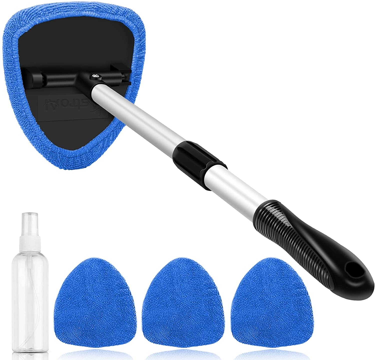 Car Wash Brush, Windshield Cleaner Wand, Glass Cleaning Mop Kit, Handle Cleaner Tool with Spray Bottle for Car Window, Blue, for Gift