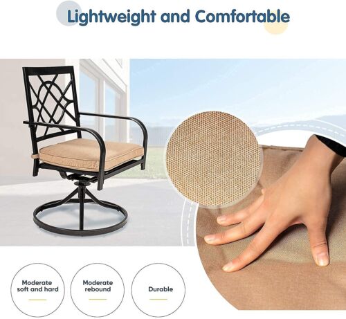 2 Patio Swivel Dining Chairs Rocker Thick Seat Cushion Metal Frame Round Armrest