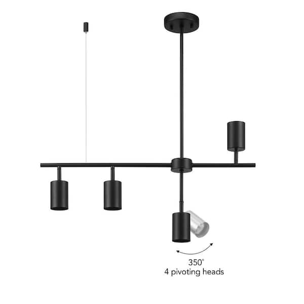 2.3 ft. Matte Black Adjustable Height Hard Wired Track Lighting Kit with Pivoting Shades, Step Heads