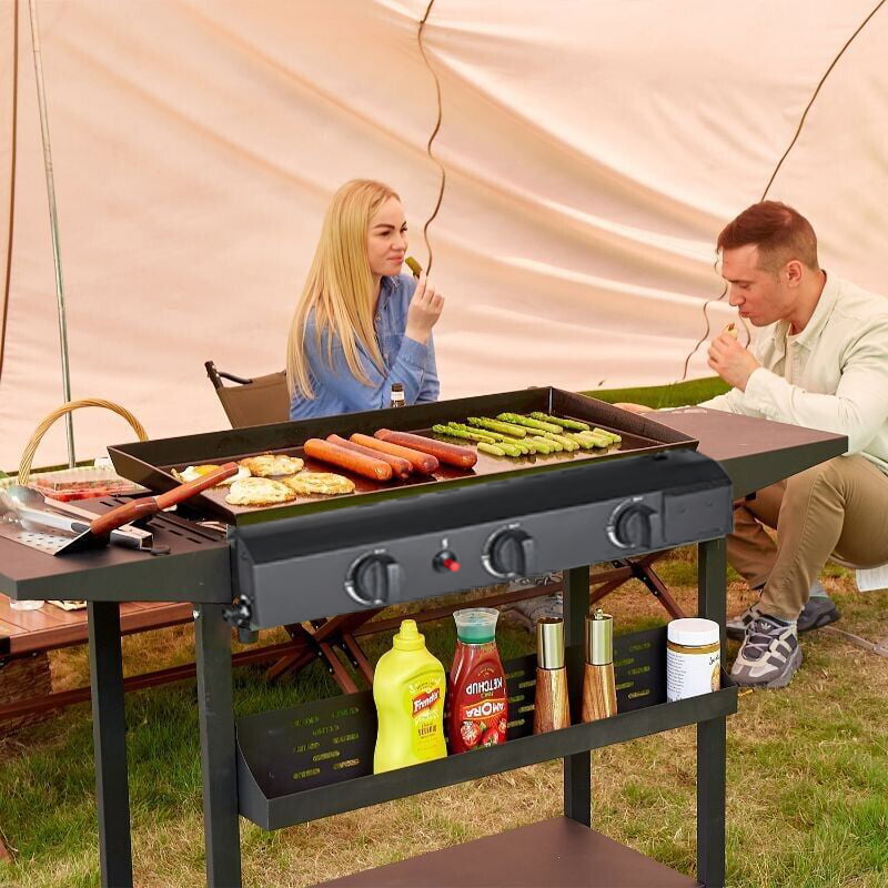 SUGIFT 3 Burner BBQ Propane Gas Grill, Stainless Steel 32,700 BTU Patio Garden Barbecue Grill, Black