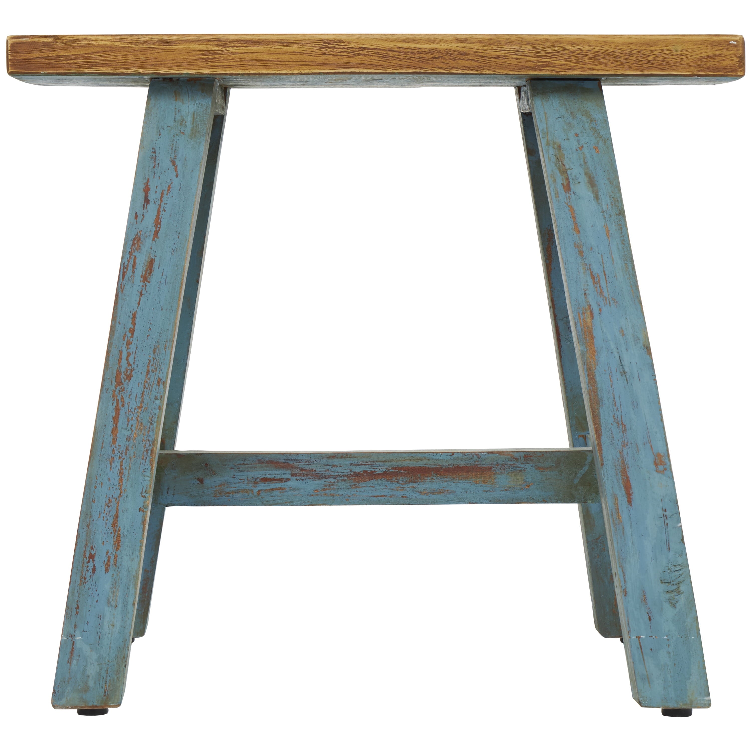 DecMode Wood Stool with Brown Wood Top, Blue