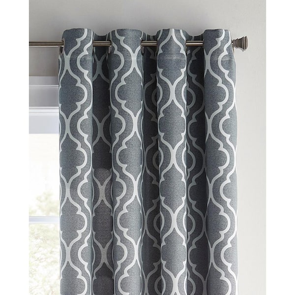 Grey Trellis Polyester 52 in. W x 84 in. L Grommet Room Darkening Curtain Panel