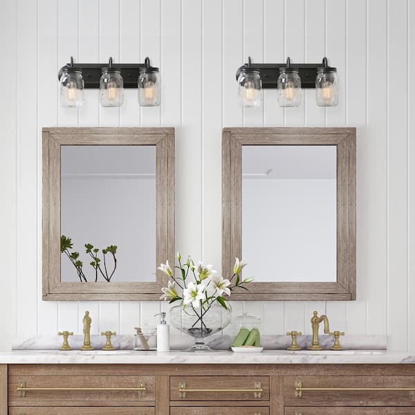 Modern Farmhouse 3-Light Oil-Rubbed Bronze Bathroom Vanity Light with Clear Mason Jar Glass Shade, Coastal Wall Sconce