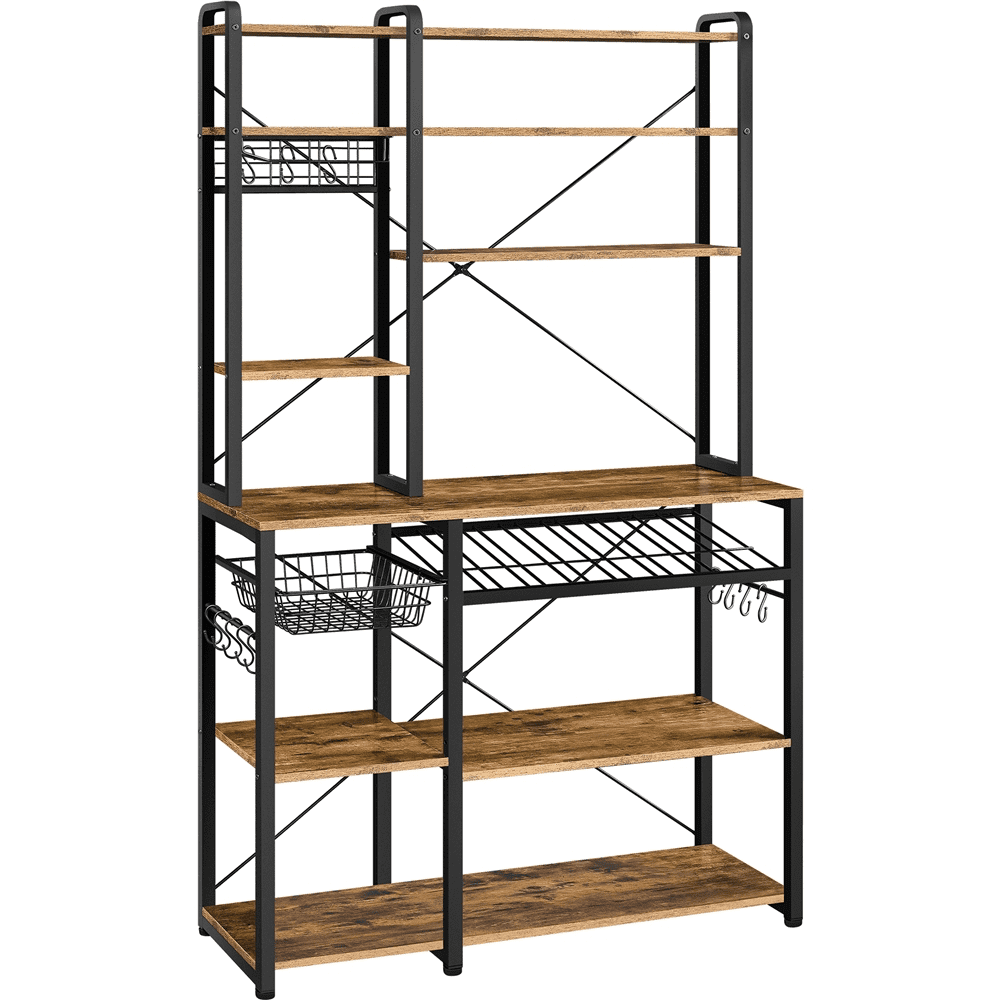 Topeakmart 71''H Industrial Baker's Rack with 12 Hooks, Wine Rack, Stemware Holder, Rustic Brown