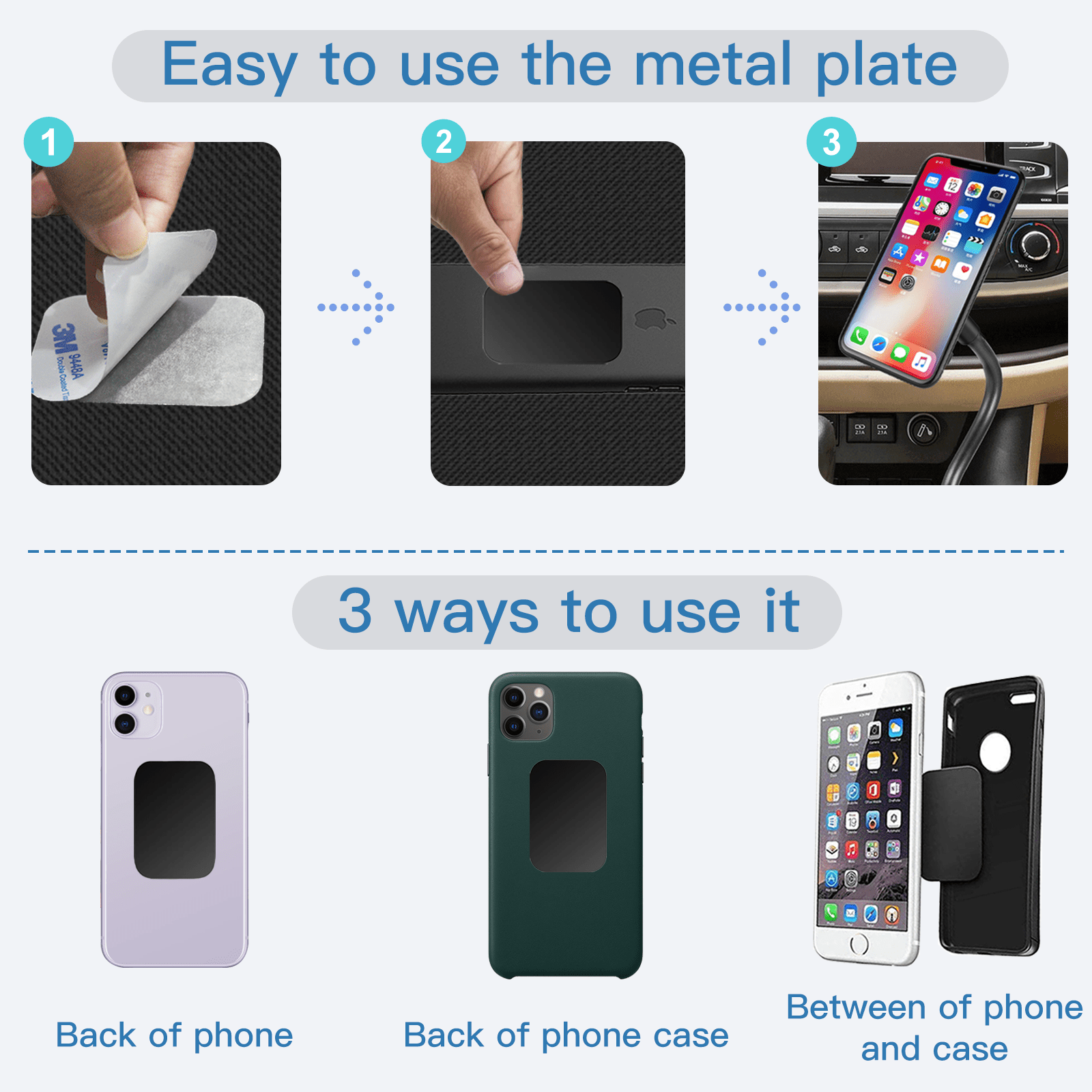 OWLKELA 10 Pack Mount Metal Plate, Phone Magnet Car Mount Holder with Adhesive, Black, 4R and 6Rd