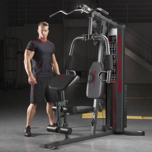 Marcy 150-pound Stack Home Gym - Total Body Training Black/Red Traditional, Casu
