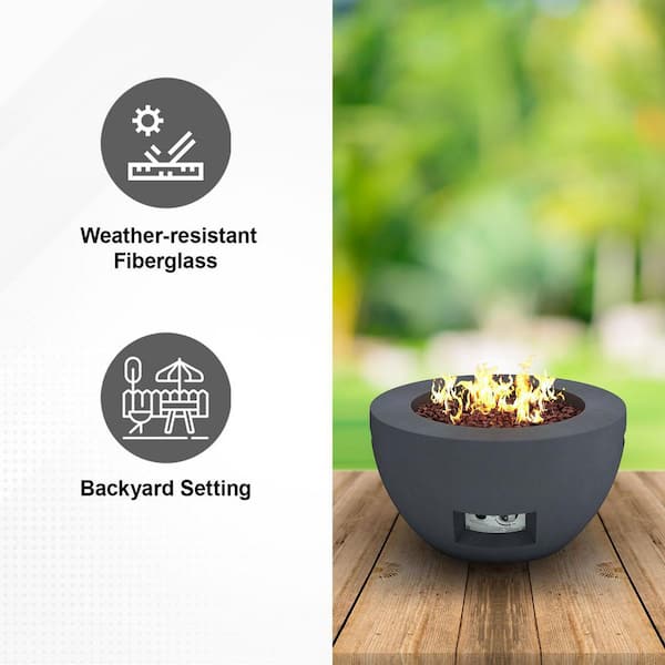 25 in. W x 13.4 in. H Outdoor Round Concrete Metal Propane Gas Modern Smokeless Bowl Fire Pit Table in Charcoal