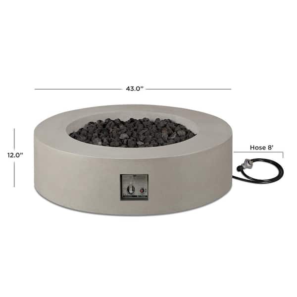 Brookhurst 43 in. W X 13 in. H Round Outdoor GFRC Liquid Propane Fire Pit in Flint with Lava Rocks