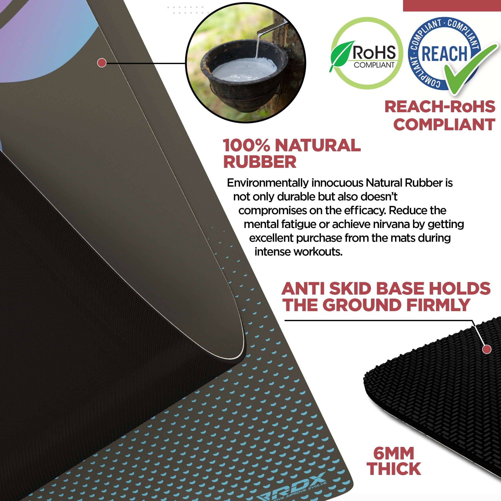 RDX Yoga Mat Natural Rubber with Carry bag and Strap, REACH ROHS Certified, 6mm Thick PU Eco Friendly Non Slip Mats, Men Women Home Gym Fitness Stretching Workout Pilates Aerobic Planks, 183x61x0.6CM