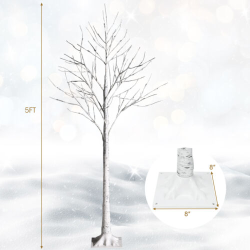 Costway 5' Pre-lit White Twig Birch Tree for Christmas Holiday w/ 72 LED Lights