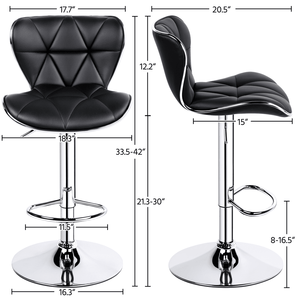 Alden Design Adjustable Midback Faux Leather Bar Stool, Set of 2, Black